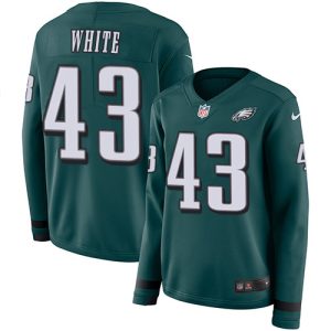 Outstanding Eagles #43 Kyzir White Green Team Color Women's Stitched NFL Limited Therma Long Sleeve Jersey Hurry Exclusive offer Place your order for an Eagles jersey immediately