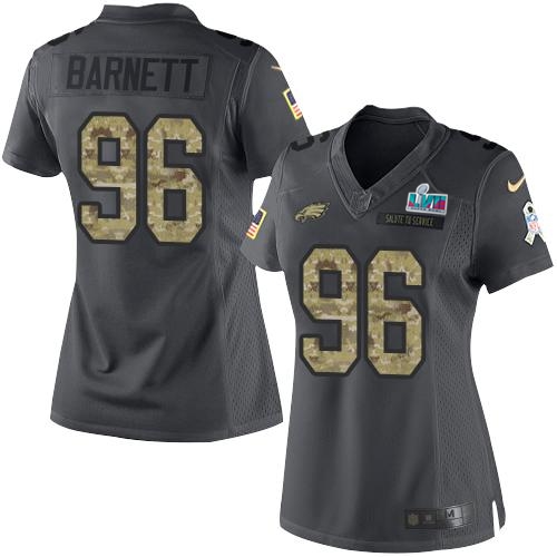 Outstanding Eagles #96 Derek Barnett Black Super Bowl LVII Patch Women's Stitched NFL Limited 2016 Salute to Service Jersey With high demand Order now to show your love for the Eagles