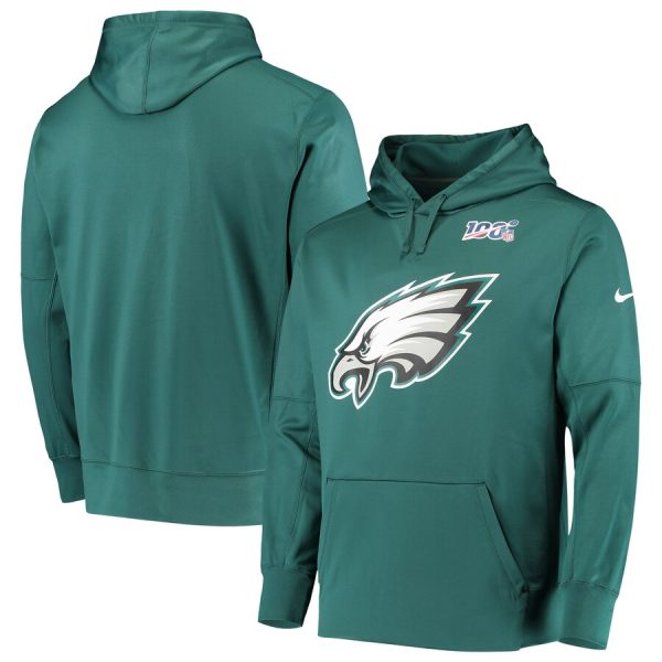 Exceptional Philadelphia Eagles 100th Season Primary Logo Circuit Performance Pullover Hoodie Midnight Green Retailers boost your inventory Order these popular Eagles jerseys