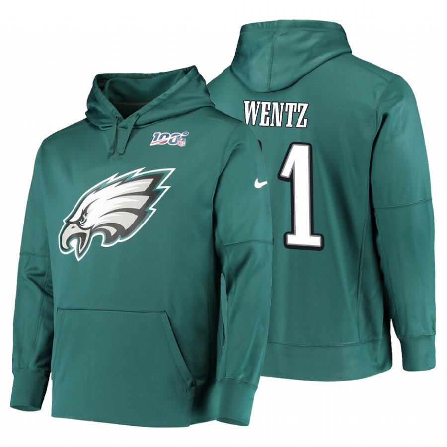 Amazing Philadelphia Eagles #11 Carson Wentz NFL 100 Primary Logo Circuit Name & Number Pullover Hoodie Midnight Green Collectors this is a must have Add this Eagles jersey to your collection