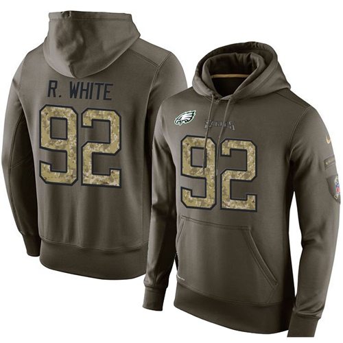 Gorgeous NFL Men's Philadelphia Eagles #92 Reggie White Stitched Green Olive Salute To Service KO Performance Hoodie Collectors this is a must have Add this Eagles jersey to your collection