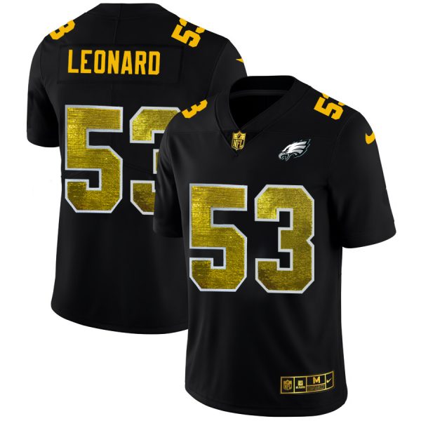 HighQuality Philadelphia Eagles #53 Shaquille Leonard Men's Black Golden Sequin Vapor Limited NFL Jersey Collectors this is a must have Add this Eagles jersey to your collection