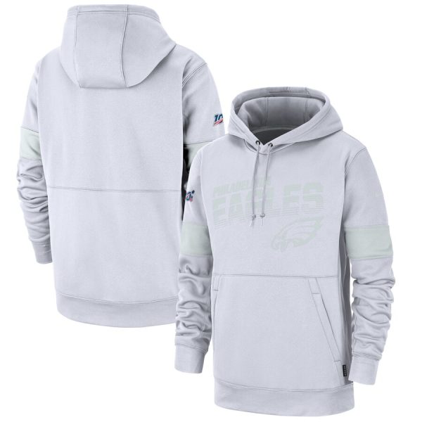 HighQuality Philadelphia Eagles NFL 100 2019 Sideline Platinum Therma Pullover Hoodie White Act fast Only a few left Secure your Eagles jersey today