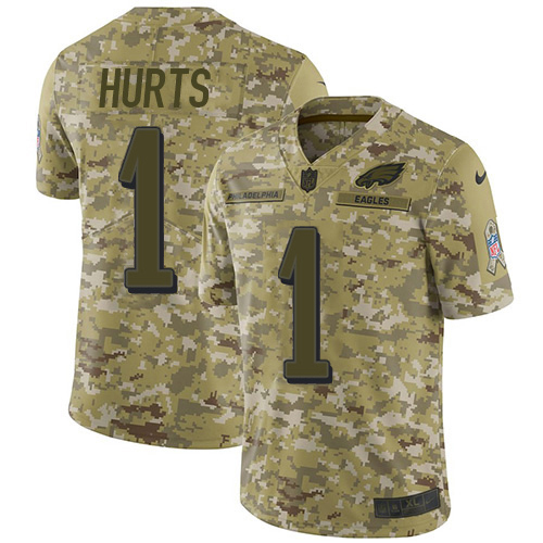 Stunning Eagles #1 Jalen Hurts Camo Men's Stitched NFL Limited 2018 Salute To Service Jersey Act fast Only a few left Secure your Eagles jersey today