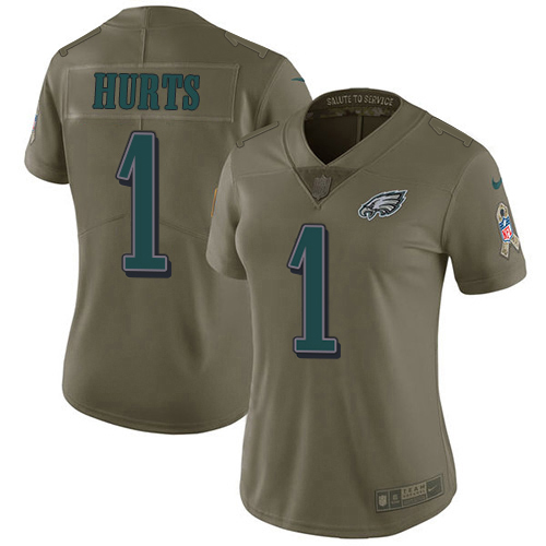 Gorgeous Eagles #1 Jalen Hurts Olive Women's Stitched NFL Limited 2017 Salute To Service Jersey Sports enthusiasts Seize the opportunity Order your Eagles jersey