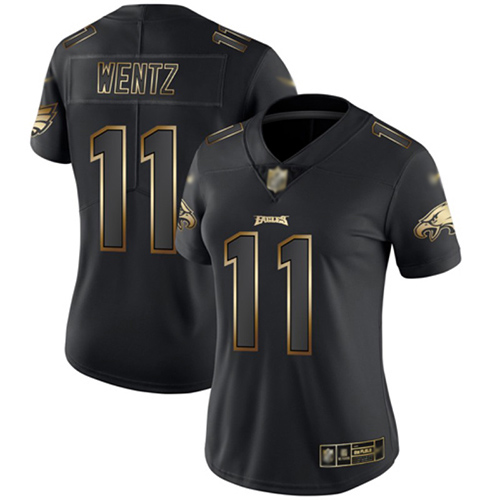 Premium Eagles #11 Carson Wentz Black/Gold Women's Stitched NFL Vapor Untouchable Limited Jersey Sports fans this is your chance Order soon to support the Eagles