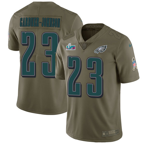 Premium Eagles #23 C.J. Gardner Johnson Olive Super Bowl LVII Patch Men's Stitched NFL Limited 2017 Salute To Service Jersey Collectors this is a must have Add this Eagles jersey to your collection