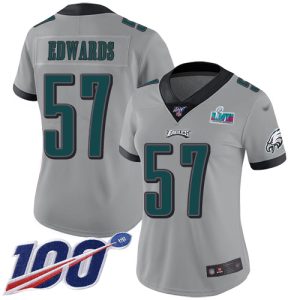 Fantastic Eagles #57 T. J. Edwards Silver Super Bowl LVII Patch Women's Stitched NFL Limited Inverted Legend 100th Season Jersey Be among the first to own Order your Eagles jersey right away