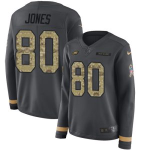Fantastic Eagles #80 Julio Jones Anthracite Salute to Service Women's Stitched NFL Limited Therma Long Sleeve Jersey Collectors this is a must have Add this Eagles jersey to your collection