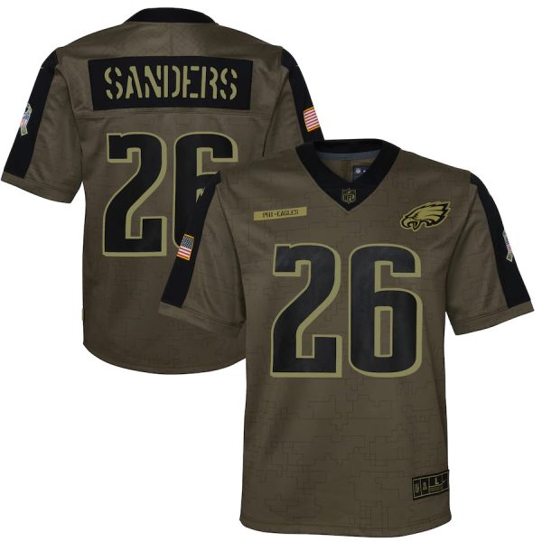 Delightful Philadelphia Eagles #26 Miles Sanders Olive Youth 2021 Salute To Service Game Jersey Limited stock Order now to cheer for the Eagles