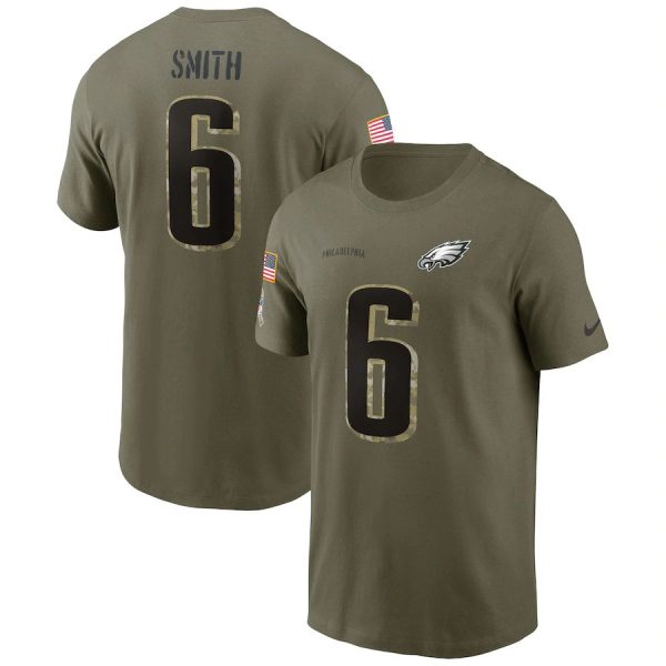 Premium Philadelphia Eagles #6 DeVonta Smith 2022 Salute To Service Name & Number T Shirt Olive Collectors this is a must have Add this Eagles jersey to your collection