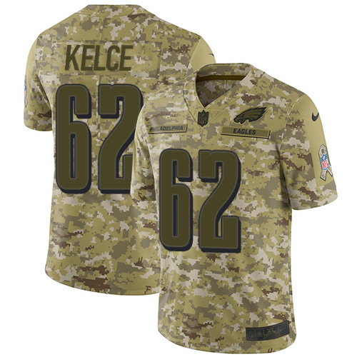 Fantastic Eagles #62 Jason Kelce Camo Men's Stitched NFL Limited 2018 Salute To Service Jersey With high demand Order now to show your love for the Eagles
