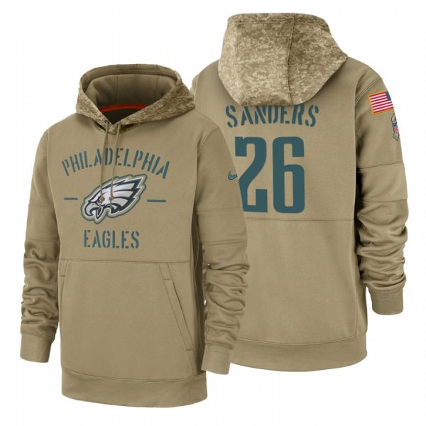 Stunning Philadelphia Eagles #26 Miles Sanders Tan 2019 Salute To Service Name & Number Sideline Therma Pullover Hoodie Act fast Only a few left Secure your Eagles jersey today