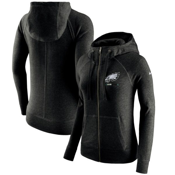 Fantastic Philadelphia Eagles Women's Gym Vintage Full Zip Hoodie Black Limited stock Order now to cheer for the Eagles