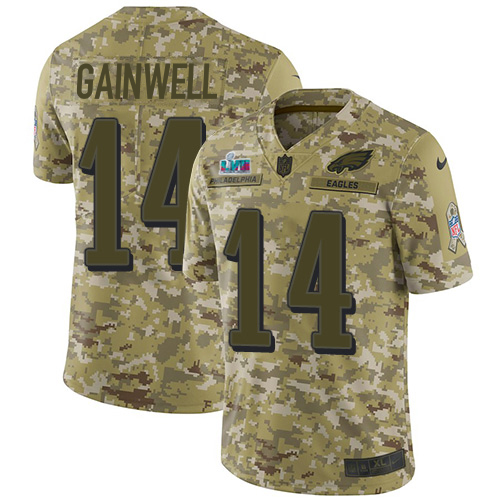HighQuality Eagles #14 Kenneth Gainwell Camo Super Bowl LVII Patch Men's Stitched NFL Limited 2018 Salute To Service Jersey For a short time available Don't miss your chance to own an Eagles jersey
