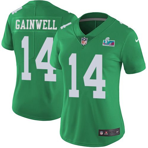 Amazing Eagles #14 Kenneth Gainwell Green Super Bowl LVII Patch Women's Stitched NFL Limited Rush Jersey Sports enthusiasts Seize the opportunity Order your Eagles jersey