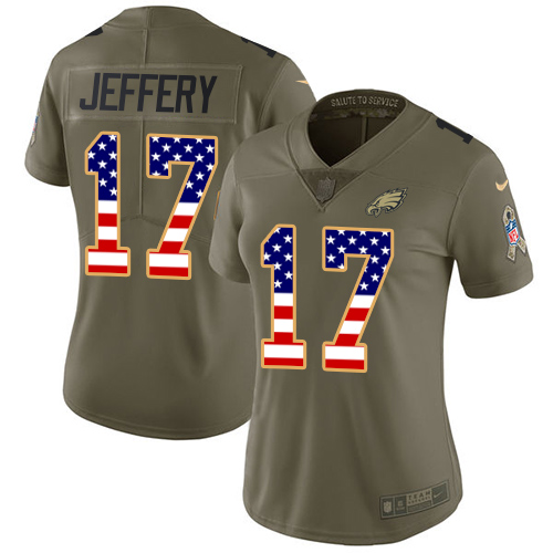 Gorgeous Eagles #17 Alshon Jeffery Olive/USA Flag Women's Stitched NFL Limited 2017 Salute to Service Jersey Limited stock Order now to cheer for the Eagles
