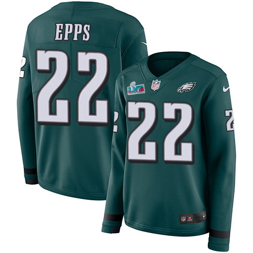 Amazing Eagles #22 Marcus Epps Green Team Color Super Bowl LVII Patch Women's Stitched NFL Limited Therma Long Sleeve Jersey Sports fans this is your chance Order soon to support the Eagles