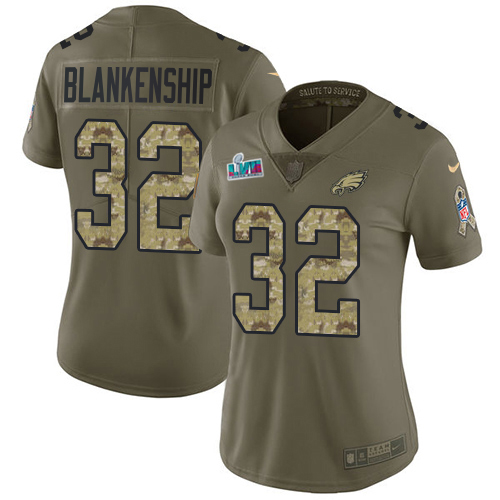 Superb Eagles #32 Reed Blankenship Olive/Camo Super Bowl LVII Patch Women's Stitched NFL Limited 2017 Salute To Service Jersey Hurry Exclusive offer Place your order for an Eagles jersey immediately