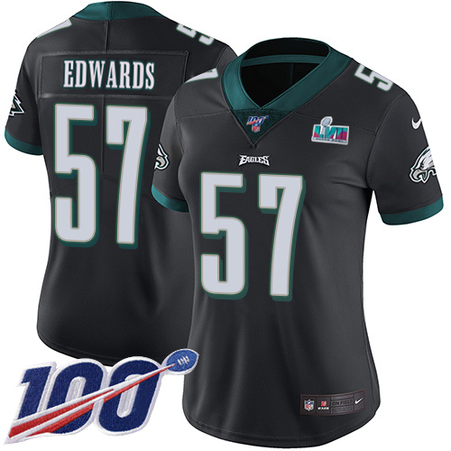 Premium Eagles #57 T. J. Edwards Black Alternate Super Bowl LVII Patch Women's Stitched NFL 100th Season Vapor Untouchable Limited Jersey Sports fans this is your chance Order soon to support the Eagles