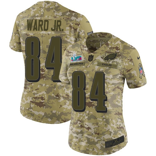 Outstanding Eagles #84 Greg Ward Jr. Camo Super Bowl LVII Patch Women's Stitched NFL Limited 2018 Salute To Service Jersey Retailers boost your inventory Order these popular Eagles jerseys