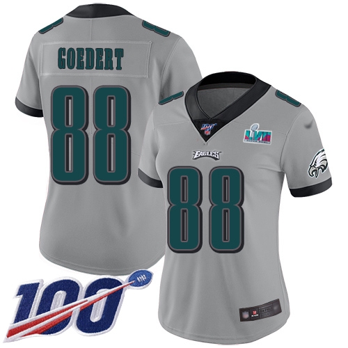 Amazing Eagles #88 Dallas Goedert Silver Super Bowl LVII Patch Women's Stitched NFL Limited Inverted Legend 100th Season Jersey Collectors this is a must have Add this Eagles jersey to your collection