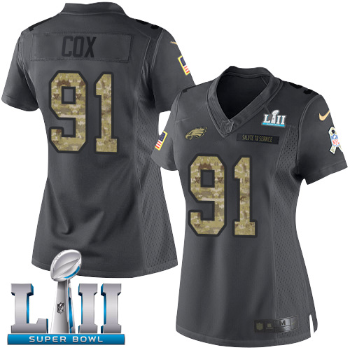 Superb Eagles #91 Fletcher Cox Black Super Bowl LII Women's Stitched NFL Limited 2016 Salute to Service Jersey Hurry Exclusive offer Place your order for an Eagles jersey immediately