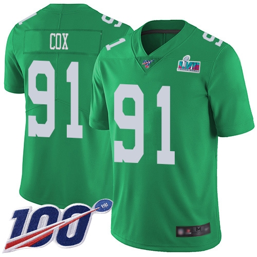 Stunning Eagles #91 Fletcher Cox Green Super Bowl LVII Patch Men's Stitched NFL Limited Rush 100th Season Jersey Retailers boost your inventory Order these popular Eagles jerseys