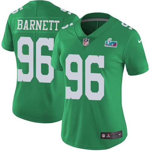 Superb Eagles #96 Derek Barnett Green Super Bowl LVII Patch Women's Stitched NFL Limited Rush Jersey Sports enthusiasts Seize the opportunity Order your Eagles jersey
