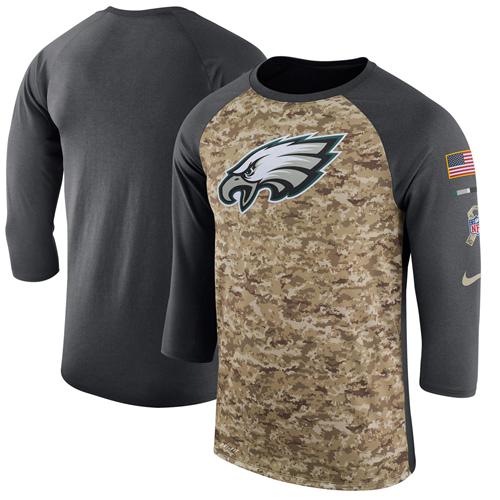 Stunning Men's Philadelphia Eagles Camo Anthracite Salute to Service Sideline Legend Performance Three Quarter Sleeve T Shirt Collectors this is a must have Add this Eagles jersey to your collection