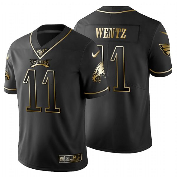 Stunning Philadelphia Eagles #11 Carson Wentz Men's Black Golden Limited NFL 100 Jersey Hurry Exclusive offer Place your order for an Eagles jersey immediately
