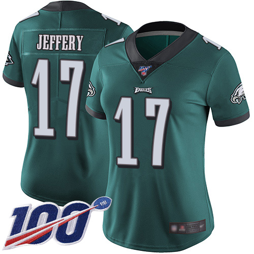 Exceptional Eagles #17 Alshon Jeffery Midnight Green Team Color Women's Stitched NFL 100th Season Vapor Limited Jersey Collectors this is a must have Add this Eagles jersey to your collection