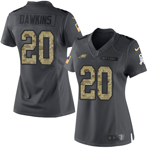 Premium Eagles #20 Brian Dawkins Black Women's Stitched NFL Limited 2016 Salute to Service Jersey Retailers boost your inventory Order these popular Eagles jerseys