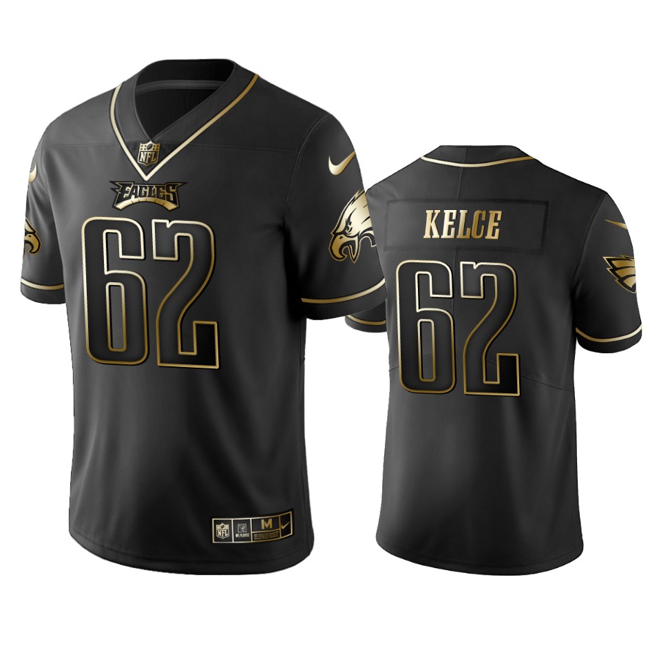 HighQuality Eagles #62 Jason Kelce Black Golden Limited Edition Stitched NFL Jersey Collectors this is a must have Add this Eagles jersey to your collection