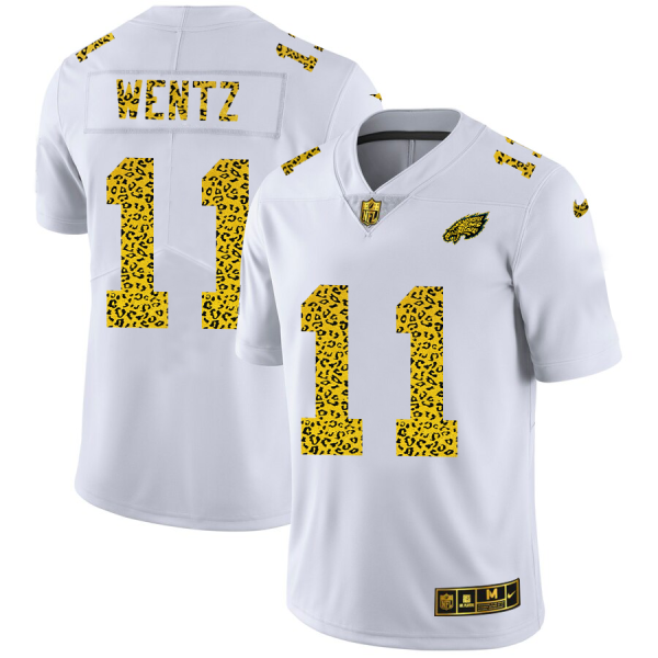 Stunning Philadelphia Eagles #11 Carson Wentz Men's Flocked Leopard Print Vapor Limited NFL Jersey White Sports enthusiasts Seize the opportunity Order your Eagles jersey