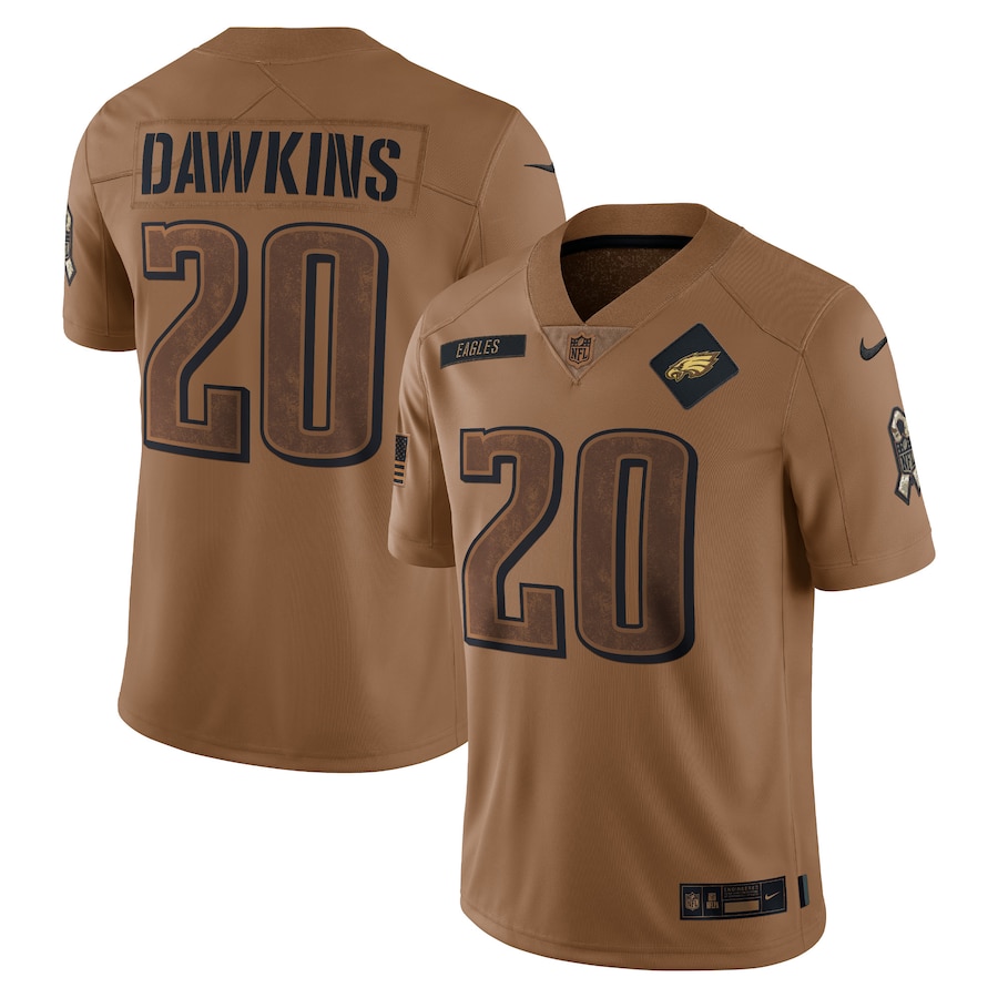 Delightful Philadelphia Eagles #20 Brian Dawkins Men's 2023 Salute To Service Limited Jersey Brown Limited stock Order now to cheer for the Eagles