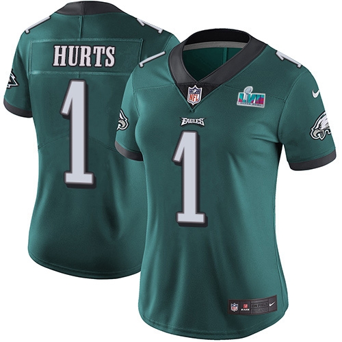 Exceptional Eagles #1 Jalen Hurts Green Team Color Super Bowl LVII Patch Women's Stitched NFL Vapor Untouchable Limited Jersey Be among the first to own Order your Eagles jersey right away