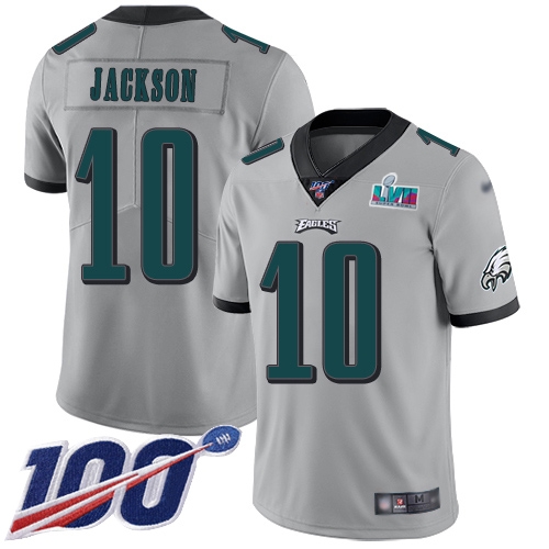 Exceptional Eagles #10 DeSean Jackson Silver Super Bowl LVII Patch Men's Stitched NFL Limited Inverted Legend 100th Season Jersey Sports fans this is your chance Order soon to support the Eagles
