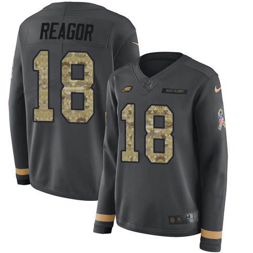 Stunning Eagles #18 Jalen Reagor Anthracite Salute to Service Women's Stitched NFL Limited Therma Long Sleeve Jersey Retailers boost your inventory Order these popular Eagles jerseys