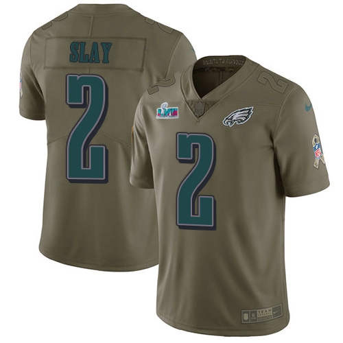 HighQuality Eagles #2 Darius Slay Olive Super Bowl LVII Patch Men's Stitched NFL Limited 2017 Salute To Service Jersey With high demand Order now to show your love for the Eagles