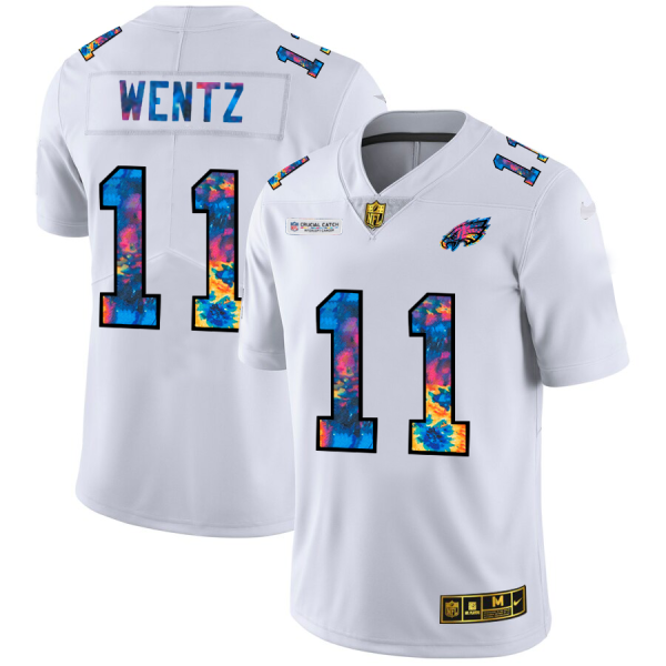 Exceptional Philadelphia Eagles #11 Carson Wentz Men's White Multi Color 2020 NFL Crucial Catch Limited NFL Jersey Sports enthusiasts Seize the opportunity Order your Eagles jersey