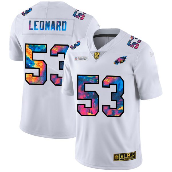 HighQuality Philadelphia Eagles #53 Shaquille Leonard Men's White Multi Color 2020 NFL Crucial Catch Limited NFL Jersey Retailers boost your inventory Order these popular Eagles jerseys