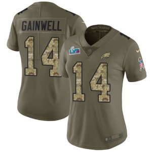 Fantastic Eagles #14 Kenneth Gainwell Olive/Camo Super Bowl LVII Patch Women's Stitched NFL Limited 2017 Salute To Service Jersey Retailers boost your inventory Order these popular Eagles jerseys