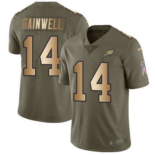 Outstanding Eagles #14 Kenneth Gainwell Olive/Gold Men's Stitched NFL Limited 2017 Salute To Service Jersey Limited stock Order now to cheer for the Eagles
