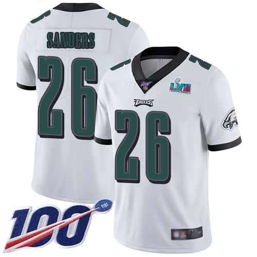 Outstanding Eagles #26 Miles Sanders White Super Bowl LVII Patch Men's Stitched NFL 100th Season Vapor Limited Jersey Limited stock Order now to cheer for the Eagles
