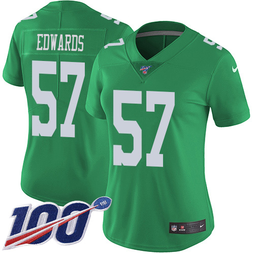 HighQuality Eagles #57 T. J. Edwards Green Women's Stitched NFL Limited Rush 100th Season Jersey Sports fans this is your chance Order soon to support the Eagles