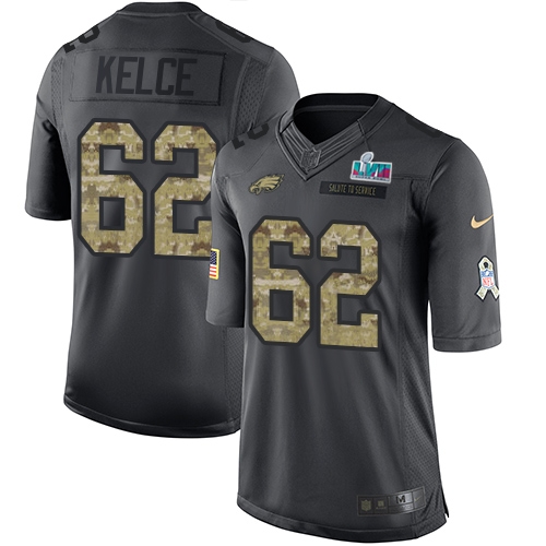 Outstanding Eagles #62 Jason Kelce Black Super Bowl LVII Patch Men's Stitched NFL Limited 2016 Salute to Service Jersey Be among the first to own Order your Eagles jersey right away