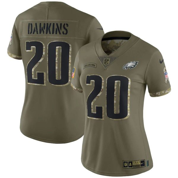 Superb Philadelphia Eagles #20 Brian Dawkins Women's 2022 Salute To Service Limited Jersey Olive Act fast Only a few left Secure your Eagles jersey today