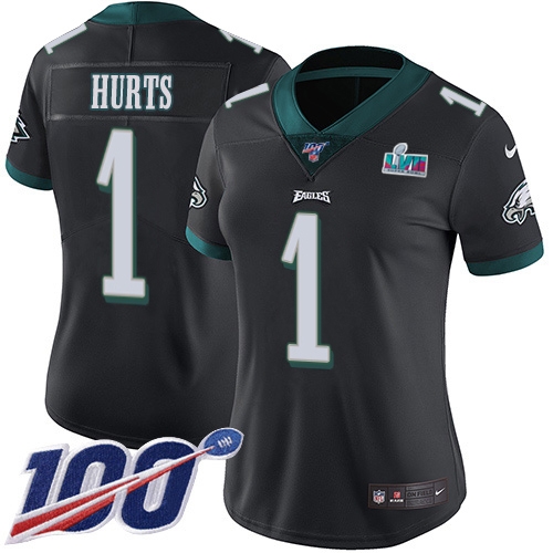 Delightful Eagles #1 Jalen Hurts Black Super Bowl LVII Patch Alternate Women's Stitched NFL 100th Season Vapor Limited Jersey Be among the first to own Order your Eagles jersey right away