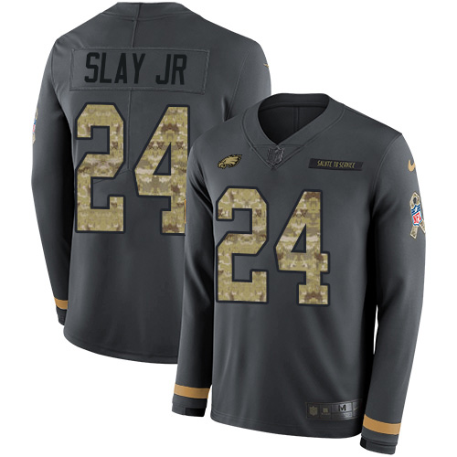 Gorgeous Eagles #24 Darius Slay Jr Anthracite Salute to Service Men's Stitched NFL Limited Therma Long Sleeve Jersey Retailers boost your inventory Order these popular Eagles jerseys